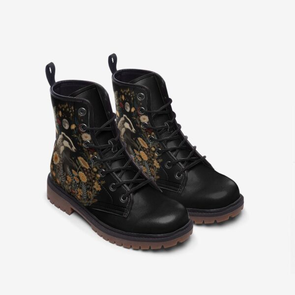 Faux-embroidery Badger and Moon Leather Boots Fleece Fur Boots