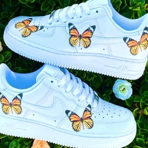 Custom Air Force 1 Yellow and Black Butterflies Sneakers
