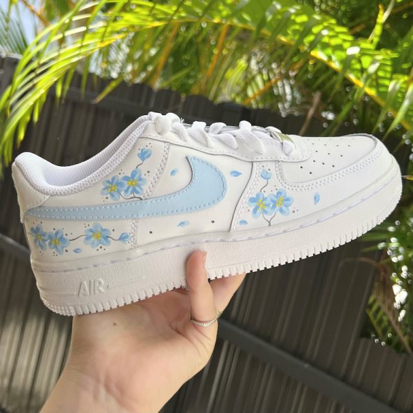 Custom Air Force 1 Sneakers Blue Flowers