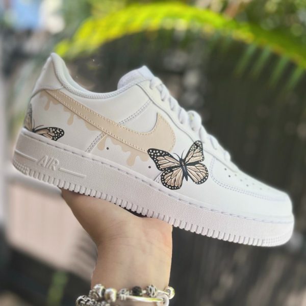Custom Air Force 1 Butterflies Sneakers Beige Dripping